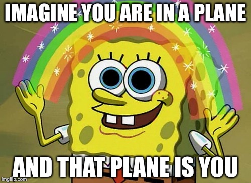 Imagination Spongebob Meme | IMAGINE YOU ARE IN A PLANE; AND THAT PLANE IS YOU | image tagged in memes,imagination spongebob | made w/ Imgflip meme maker