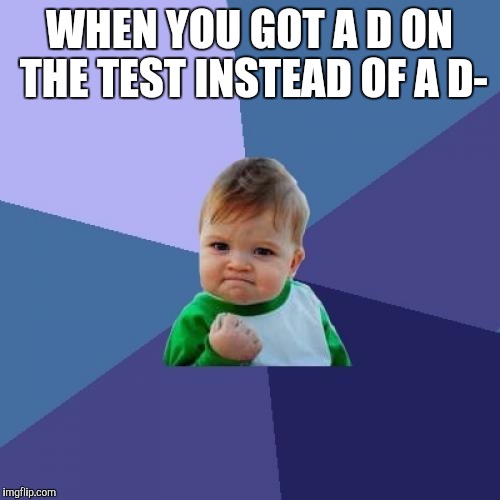 Success Kid | WHEN YOU GOT A D ON THE TEST INSTEAD OF A D- | image tagged in memes,success kid | made w/ Imgflip meme maker