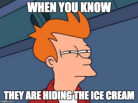 Futurama Fry Meme | WHEN YOU KNOW; THEY ARE HIDING THE ICE CREAM | image tagged in memes,futurama fry | made w/ Imgflip meme maker