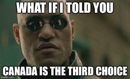 Matrix Morpheus Meme | WHAT IF I TOLD YOU CANADA IS THE THIRD CHOICE | image tagged in memes,matrix morpheus | made w/ Imgflip meme maker