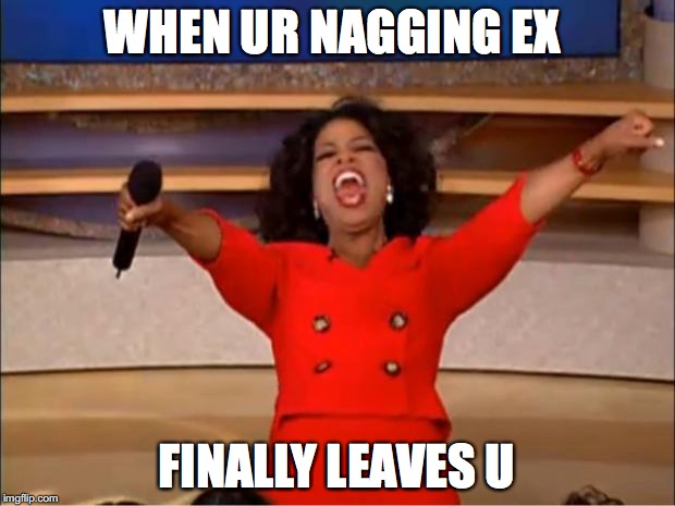 Oprah You Get A | WHEN UR NAGGING EX; FINALLY LEAVES U | image tagged in memes,oprah you get a | made w/ Imgflip meme maker