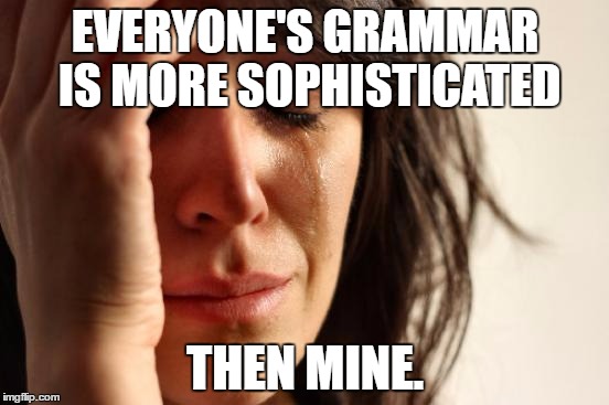 First World Problems Meme | EVERYONE'S GRAMMAR IS MORE SOPHISTICATED; THEN MINE. | image tagged in memes,first world problems | made w/ Imgflip meme maker