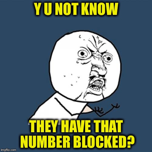 Y U No Meme | Y U NOT KNOW THEY HAVE THAT NUMBER BLOCKED? | image tagged in memes,y u no | made w/ Imgflip meme maker