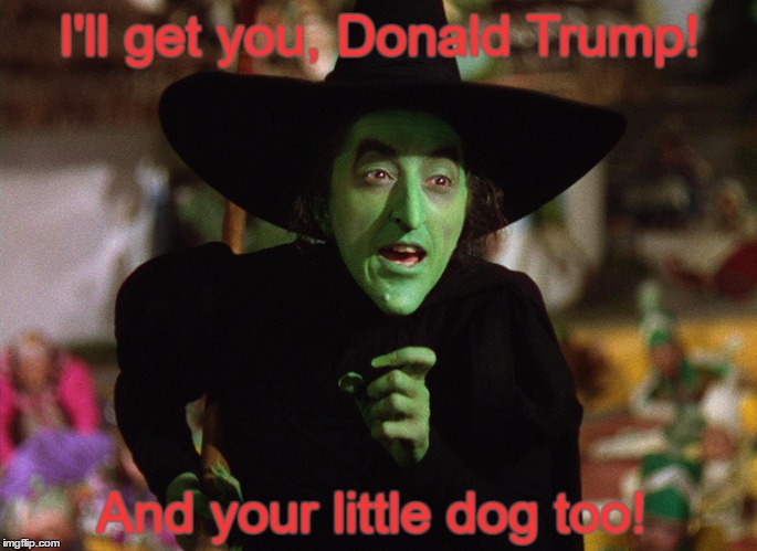 Witches Against Trump  | I'll get you, Donald Trump! And your little dog too! | image tagged in the wicked witch of the west,donald trump,witches | made w/ Imgflip meme maker