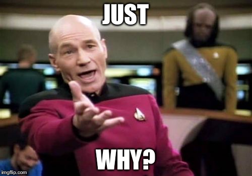 Picard Wtf Meme | JUST; WHY? | image tagged in memes,picard wtf | made w/ Imgflip meme maker