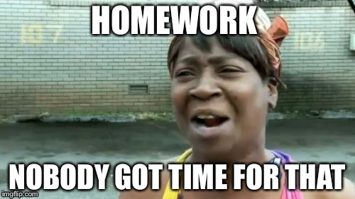 Ain't Nobody Got Time For That Meme | HOMEWORK; NOBODY GOT TIME FOR THAT | image tagged in memes,aint nobody got time for that | made w/ Imgflip meme maker