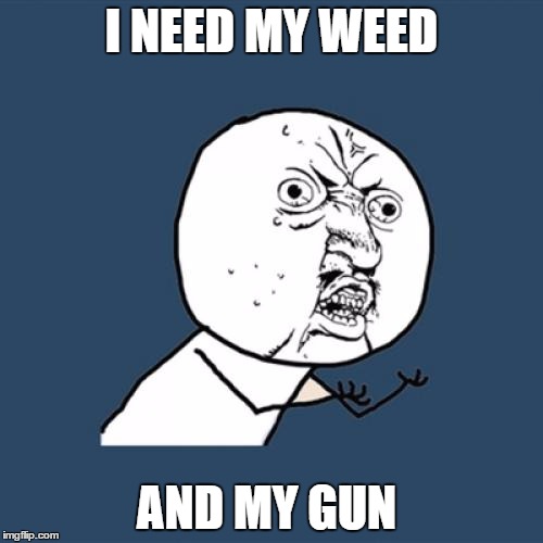 Y U No Meme | I NEED MY WEED; AND MY GUN | image tagged in memes,y u no | made w/ Imgflip meme maker