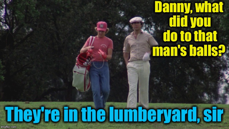 Caddy Shack Ty/Danny | Danny, what did you do to that man's balls? They're in the lumberyard, sir | image tagged in caddy shack ty/danny | made w/ Imgflip meme maker