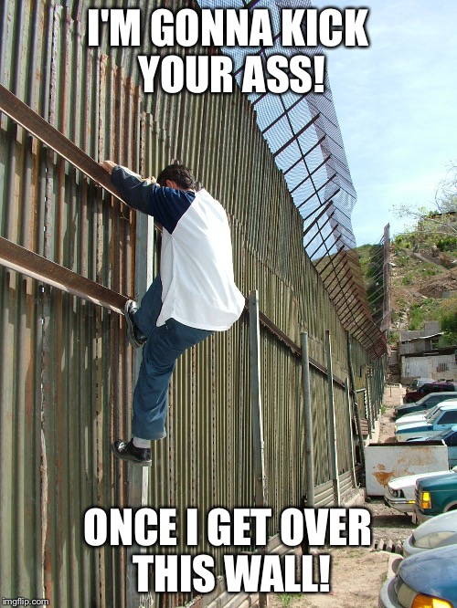 I'M GONNA KICK YOUR ASS! ONCE I GET OVER THIS WALL! | made w/ Imgflip meme maker