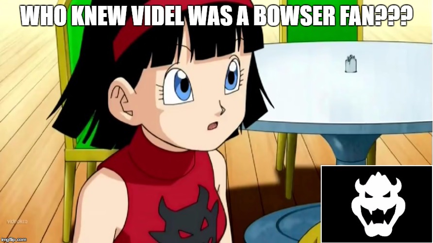 Videl Likes Bowser | WHO KNEW VIDEL WAS A BOWSER FAN??? | image tagged in dragon ball super,mario,super mario bros,bowser,videl | made w/ Imgflip meme maker