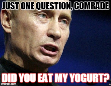 me hungry | JUST ONE QUESTION, COMRADE; DID YOU EAT MY YOGURT? | image tagged in political | made w/ Imgflip meme maker