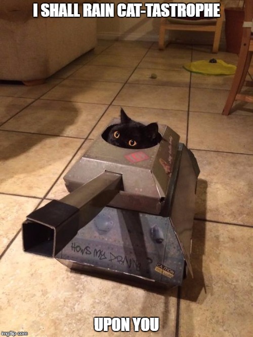 I SHALL RAIN CAT-TASTROPHE; UPON YOU | image tagged in cats,world of tanks,funny,funny memes | made w/ Imgflip meme maker