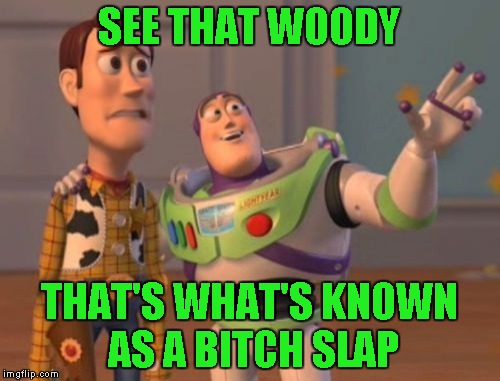 X, X Everywhere Meme | SEE THAT WOODY THAT'S WHAT'S KNOWN AS A B**CH SLAP | image tagged in memes,x x everywhere | made w/ Imgflip meme maker