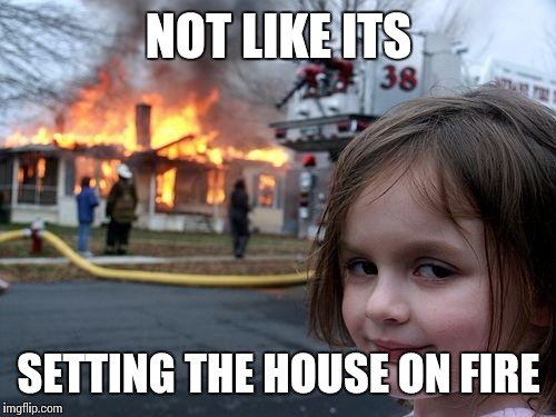 Disaster Girl Meme | NOT LIKE ITS SETTING THE HOUSE ON FIRE | image tagged in memes,disaster girl | made w/ Imgflip meme maker