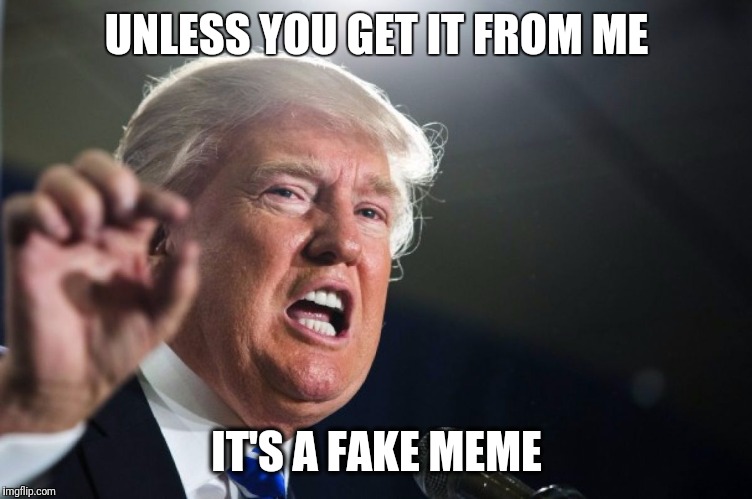 donald trump | UNLESS YOU GET IT FROM ME; IT'S A FAKE MEME | image tagged in donald trump | made w/ Imgflip meme maker