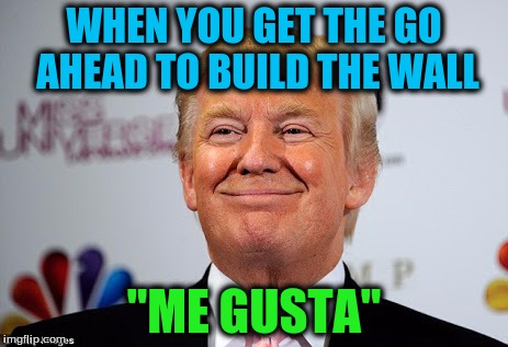 Donald trump approves | WHEN YOU GET THE GO AHEAD TO BUILD THE WALL; ''ME GUSTA'' | image tagged in donald trump approves | made w/ Imgflip meme maker