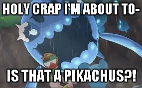 Forgetful Trainer | HOLY CRAP I'M ABOUT TO- IS THAT A PIKACHUS?! | image tagged in forgetful trainer | made w/ Imgflip meme maker