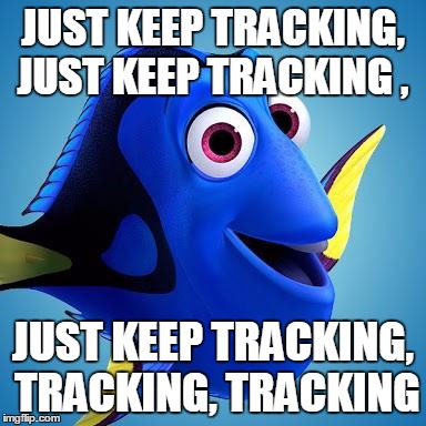 Dory from Finding Nemo | JUST KEEP TRACKING, JUST KEEP TRACKING , JUST KEEP TRACKING, TRACKING, TRACKING | image tagged in dory from finding nemo | made w/ Imgflip meme maker