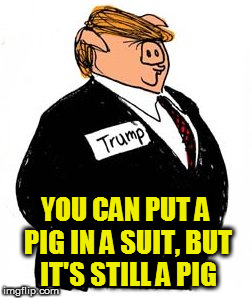 YOU CAN PUT A PIG IN A SUIT, BUT IT'S STILL A PIG | image tagged in fucktrump,eviltrump,donald trump the clown,miss piggy,clown car republicans,nevertrump | made w/ Imgflip meme maker