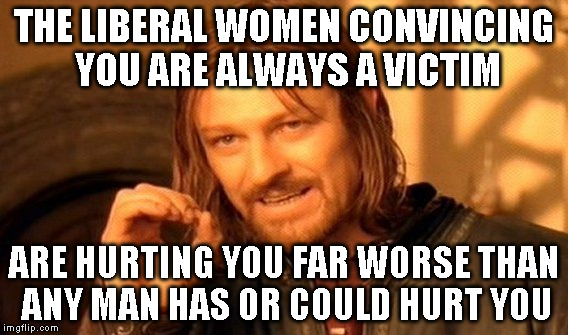 One Does Not Simply | THE LIBERAL WOMEN CONVINCING YOU ARE ALWAYS A VICTIM; ARE HURTING YOU FAR WORSE THAN ANY MAN HAS OR COULD HURT YOU | image tagged in memes,one does not simply | made w/ Imgflip meme maker