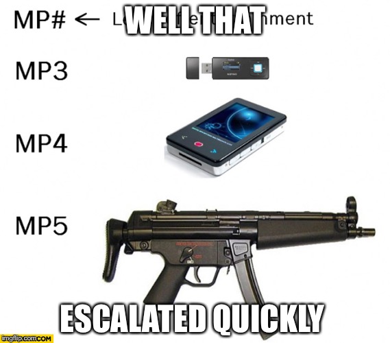 I love guns | WELL THAT; ESCALATED QUICKLY | image tagged in funny,guns | made w/ Imgflip meme maker