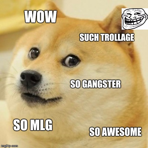 Doge | WOW; SUCH TROLLAGE; SO GANGSTER; SO MLG; SO AWESOME | image tagged in memes,doge | made w/ Imgflip meme maker