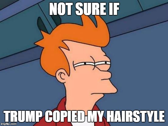 Futurama Fry Meme | NOT SURE IF; TRUMP COPIED MY HAIRSTYLE | image tagged in memes,futurama fry | made w/ Imgflip meme maker