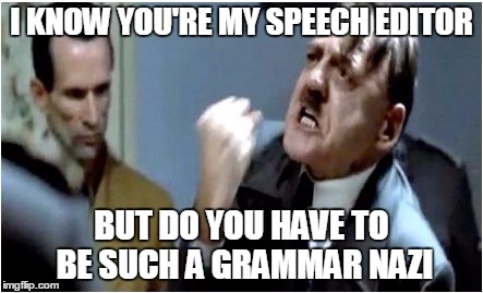 Hitler Grammar Nazi | I KNOW YOU'RE MY SPEECH EDITOR; BUT DO YOU HAVE TO BE SUCH A GRAMMAR NAZI | image tagged in hitler grammar nazi | made w/ Imgflip meme maker