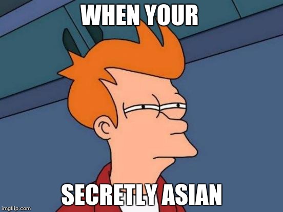 Futurama Fry | WHEN YOUR; SECRETLY ASIAN | image tagged in memes,futurama fry | made w/ Imgflip meme maker