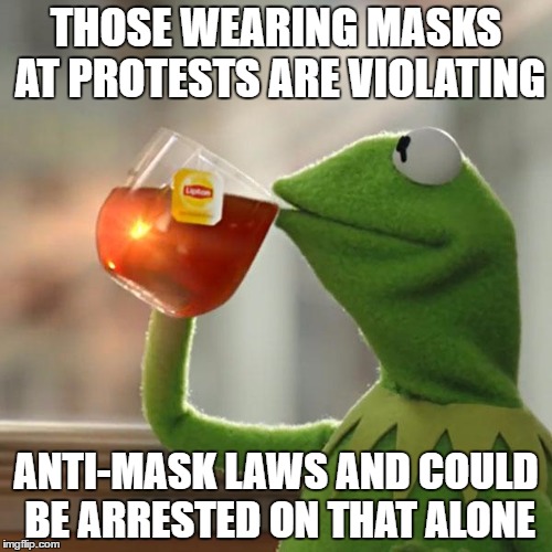 But That's None Of My Business Meme | THOSE WEARING MASKS AT PROTESTS ARE VIOLATING; ANTI-MASK LAWS AND COULD BE ARRESTED ON THAT ALONE | image tagged in memes,but thats none of my business,kermit the frog | made w/ Imgflip meme maker
