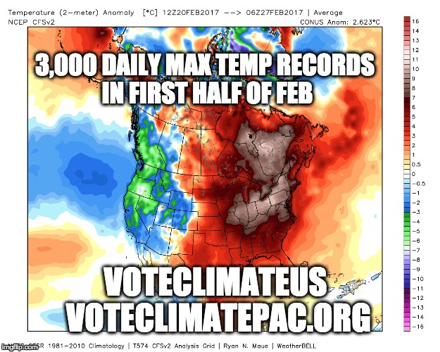 This is NOT normal! | 3,000 DAILY MAX TEMP RECORDS IN FIRST HALF OF FEB; VOTECLIMATEUS VOTECLIMATEPAC.ORG | image tagged in climate change,climate | made w/ Imgflip meme maker