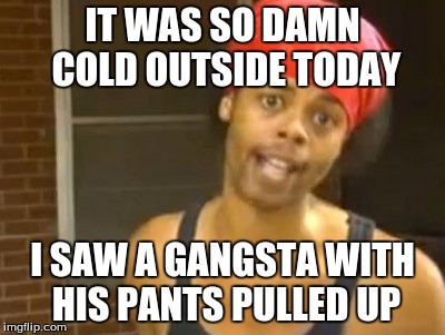 Hide Yo Kids Hide Yo Wife | IT WAS SO DAMN COLD OUTSIDE TODAY; I SAW A GANGSTA WITH HIS PANTS PULLED UP | image tagged in memes,hide yo kids hide yo wife | made w/ Imgflip meme maker