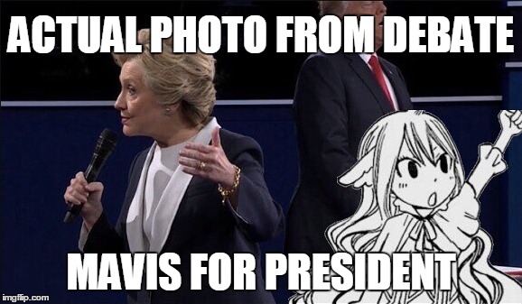 Mavis Vermillion For President | ACTUAL PHOTO FROM DEBATE; MAVIS FOR PRESIDENT | image tagged in fairy tail,fairy tail mavis | made w/ Imgflip meme maker