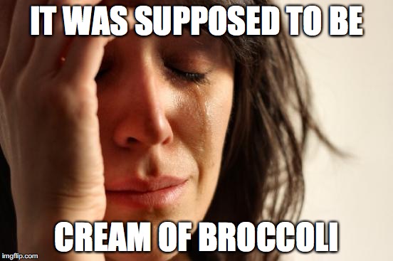 First World Problems | IT WAS SUPPOSED TO BE; CREAM OF BROCCOLI | image tagged in memes,first world problems | made w/ Imgflip meme maker