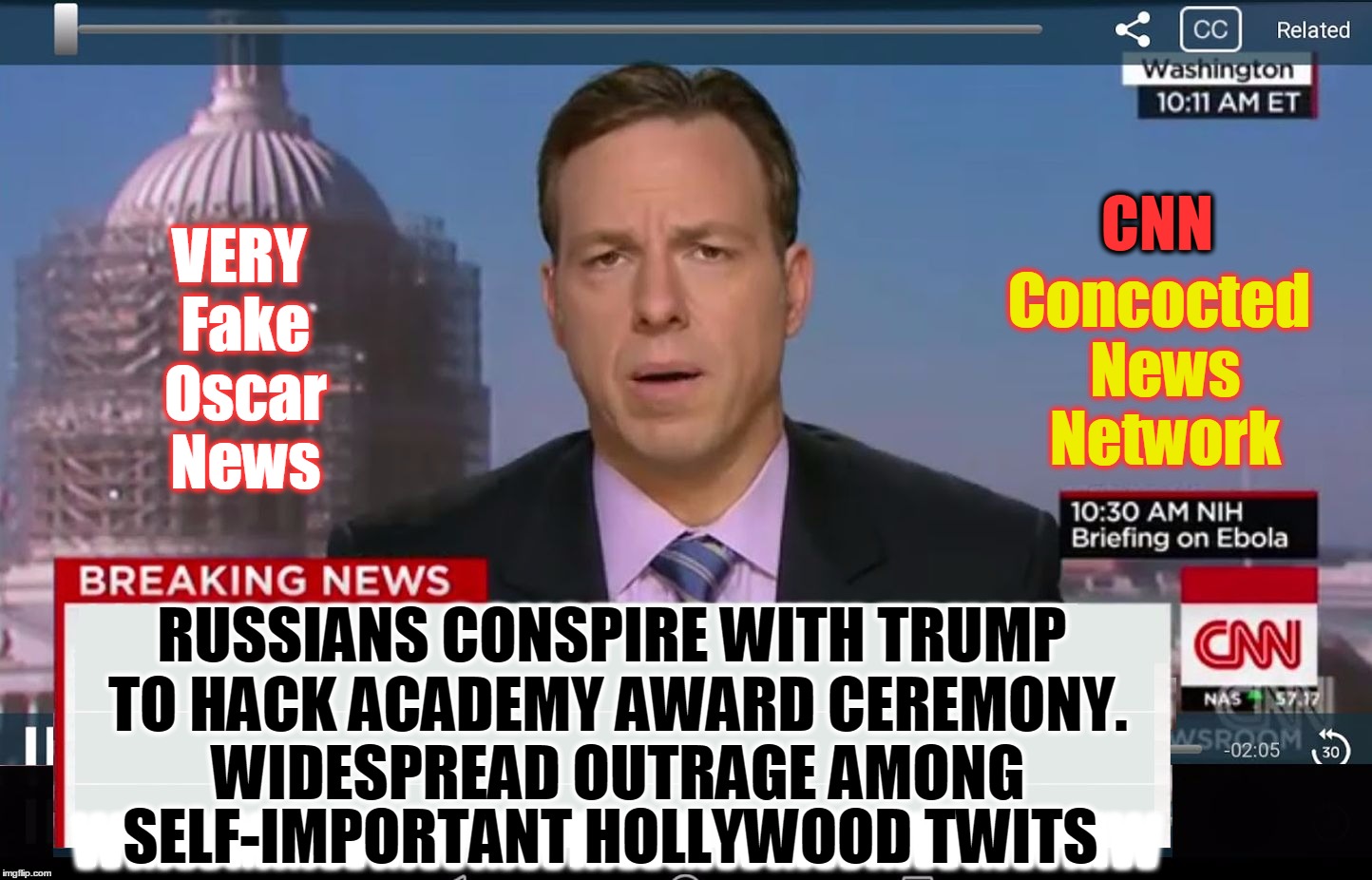 CNN Crazy News Network | CNN; VERY Fake Oscar News; Concocted News Network; RUSSIANS CONSPIRE WITH TRUMP TO HACK ACADEMY AWARD CEREMONY. WIDESPREAD OUTRAGE AMONG; SELF-IMPORTANT HOLLYWOOD TWITS; WMWMMWMWMWMWMWMWMWMWMW | image tagged in cnn crazy news network | made w/ Imgflip meme maker