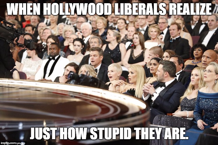 Oscars Surprise | WHEN HOLLYWOOD LIBERALS REALIZE; JUST HOW STUPID THEY ARE. | image tagged in oscars surprise | made w/ Imgflip meme maker
