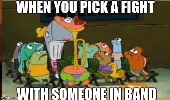 Patrick | WHEN YOU PICK A FIGHT; WITH SOMEONE IN BAND | image tagged in rekt | made w/ Imgflip meme maker