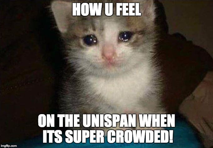 hofstra students only!!! |  HOW U FEEL; ON THE UNISPAN WHEN ITS SUPER CROWDED! | image tagged in hehehe | made w/ Imgflip meme maker