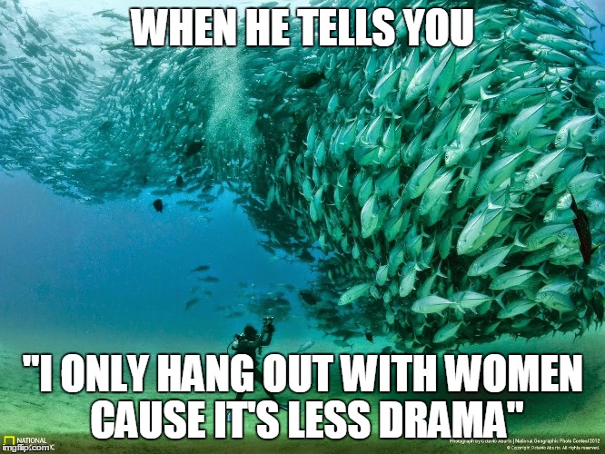 Tuna Tornado | WHEN HE TELLS YOU; "I ONLY HANG OUT WITH WOMEN CAUSE IT'S LESS DRAMA" | image tagged in tuna,tornado | made w/ Imgflip meme maker