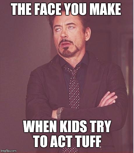 Face You Make Robert Downey Jr | THE FACE YOU MAKE; WHEN KIDS TRY TO ACT TUFF | image tagged in memes,face you make robert downey jr | made w/ Imgflip meme maker