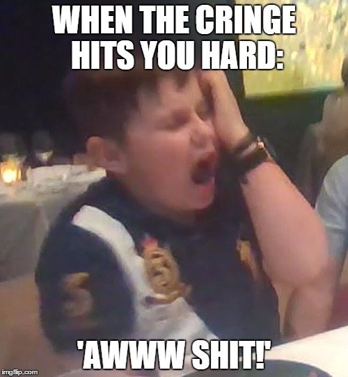 Disgust Child | WHEN THE CRINGE HITS YOU HARD:; 'AWWW SHIT!' | image tagged in disgust child | made w/ Imgflip meme maker