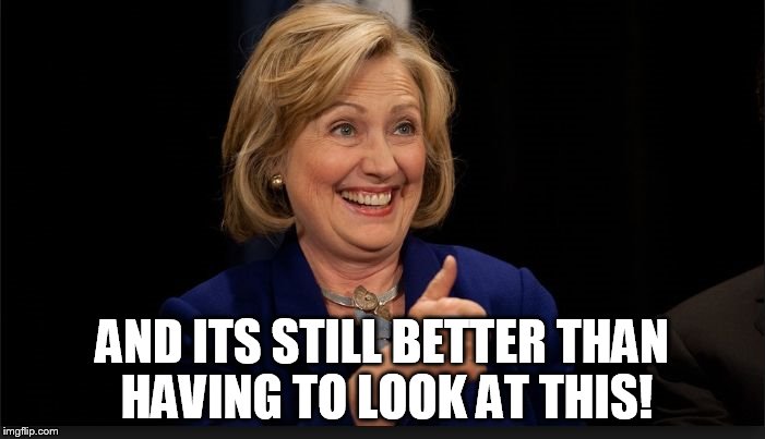 clinton | AND ITS STILL BETTER THAN HAVING TO LOOK AT THIS! | image tagged in clinton | made w/ Imgflip meme maker