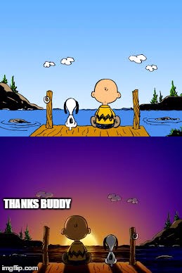 When words aren't needed | THANKS BUDDY | image tagged in snoopy,charlie brown,demotivationals | made w/ Imgflip meme maker