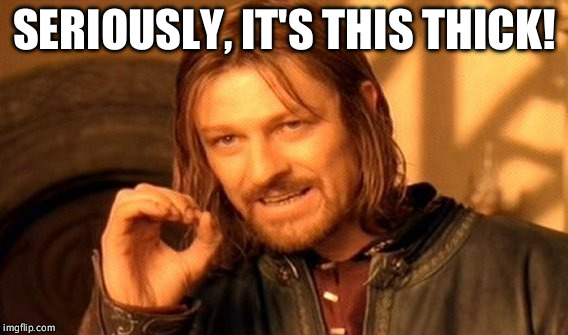 One Does Not Simply | SERIOUSLY, IT'S THIS THICK! | image tagged in memes,one does not simply | made w/ Imgflip meme maker