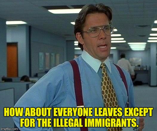 All white people OOOOUUUUUUTTTTT!!! | HOW ABOUT EVERYONE LEAVES EXCEPT FOR THE ILLEGAL IMMIGRANTS. | image tagged in memes,that would be great,illegal immigration,dank memes,funny memes | made w/ Imgflip meme maker