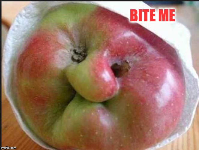 apple | BITE ME | image tagged in apple,fruits,humor,old people,angery,toothless | made w/ Imgflip meme maker