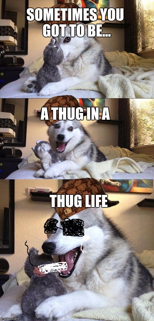 Bad Pun Dog Meme | SOMETIMES YOU GOT TO BE... A THUG IN A; THUG LIFE | image tagged in memes,bad pun dog,scumbag | made w/ Imgflip meme maker
