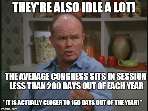 THEY'RE ALSO IDLE A LOT! THE AVERAGE CONGRESS SITS IN SESSION LESS THAN 200 DAYS OUT OF EACH YEAR * IT IS ACTUALLY CLOSER TO 150 DAYS OUT OF | made w/ Imgflip meme maker