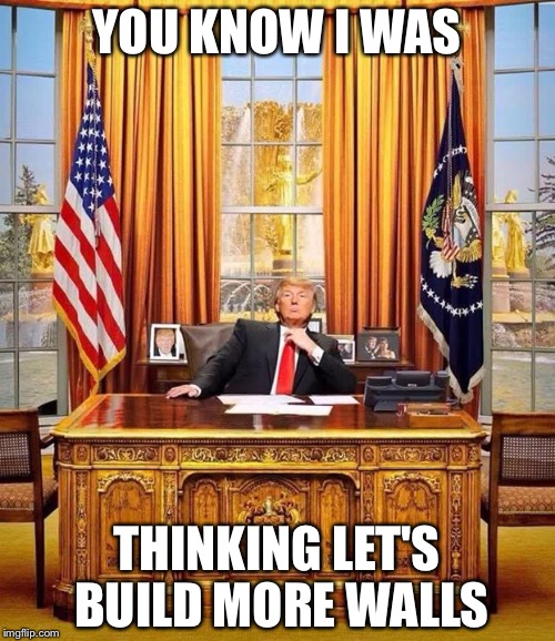  President Trump | YOU KNOW I WAS; THINKING LET'S BUILD MORE WALLS | image tagged in president trump | made w/ Imgflip meme maker
