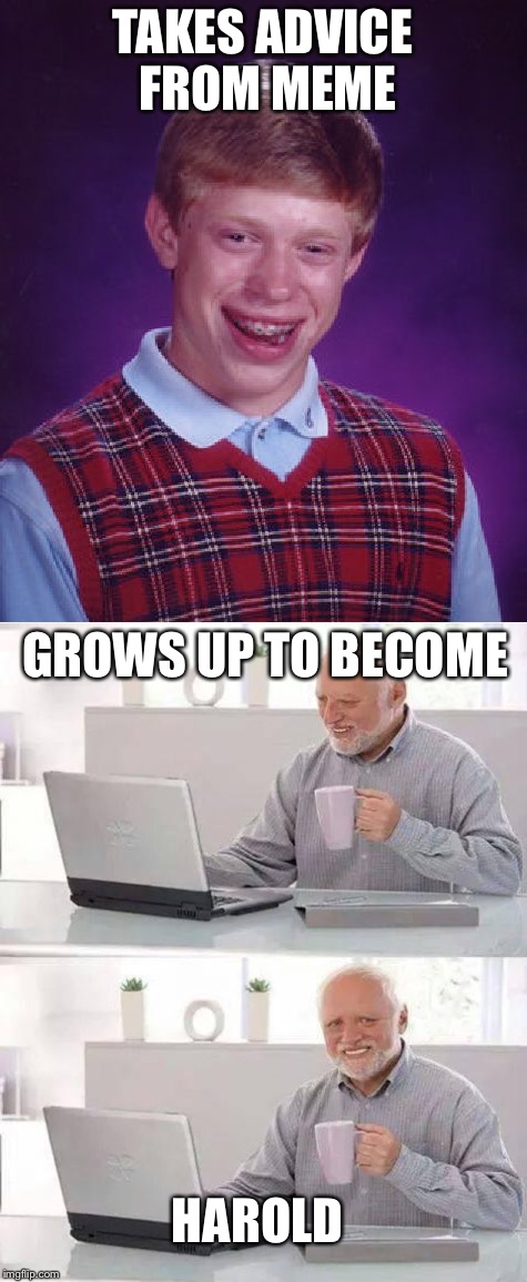 TAKES ADVICE FROM MEME GROWS UP TO BECOME HAROLD | made w/ Imgflip meme maker